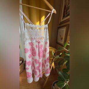 Vintage Lace & Mesh Mini Slip Size Medium in Pink Roses and Bow Detailing